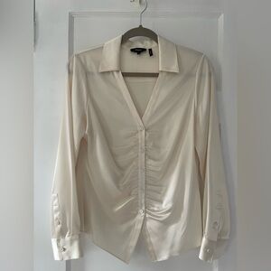 Theory Cream Ruched Button-Up Blouse